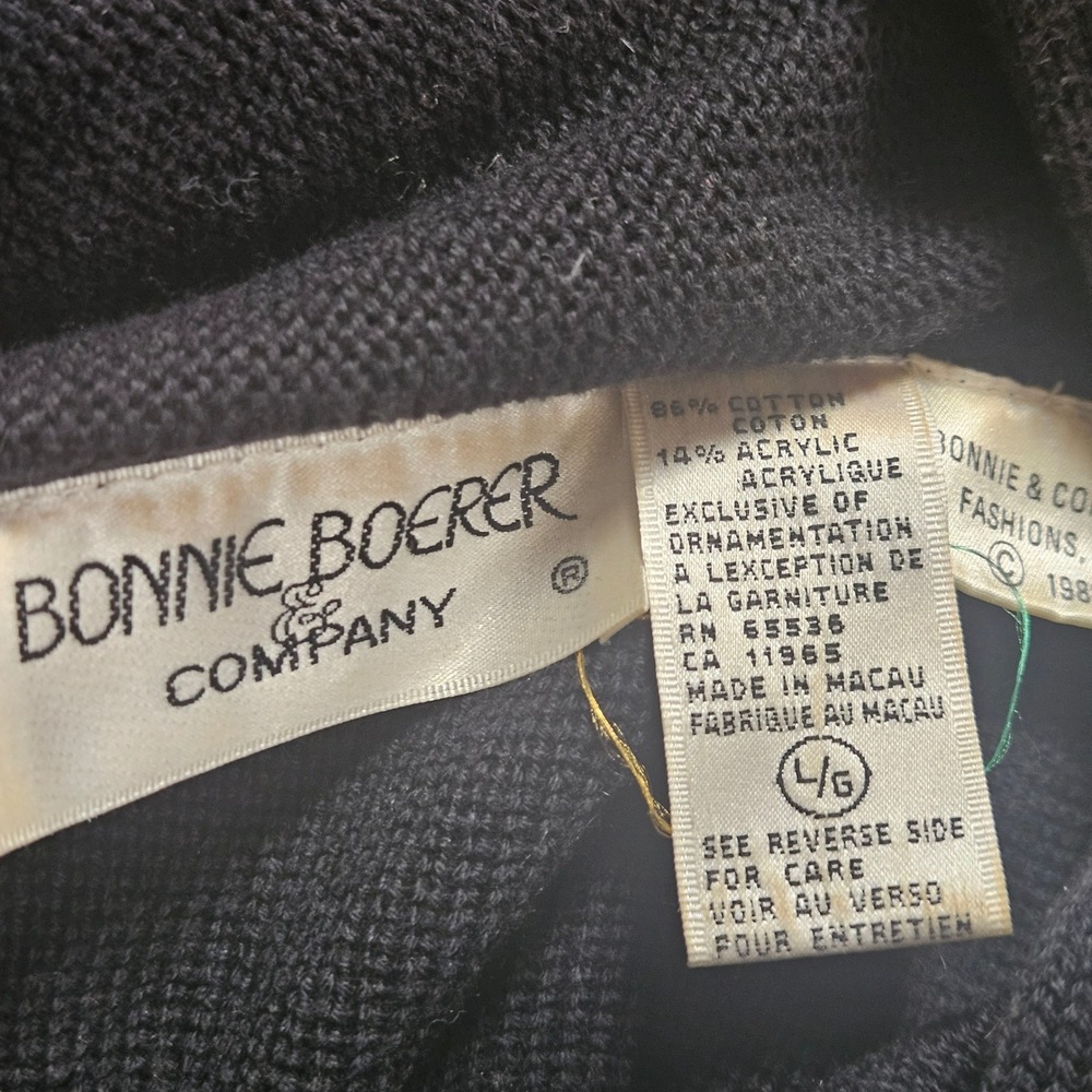 Vintage 80s Bonnie Boerer Floral Embroidered Knit Shawl Neck Sweater L Statement - Picture 4 of 7